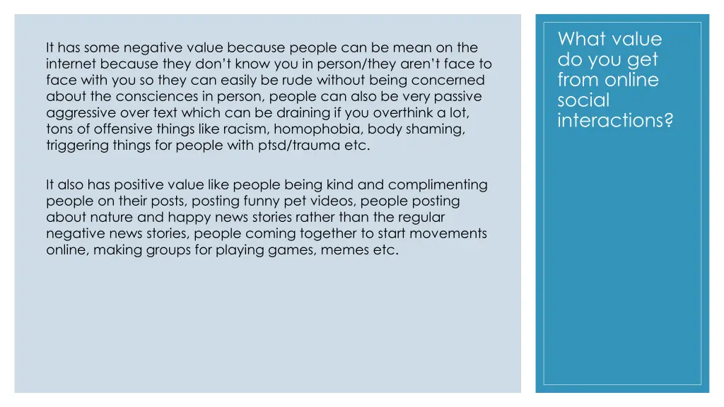 what value do you get from online social