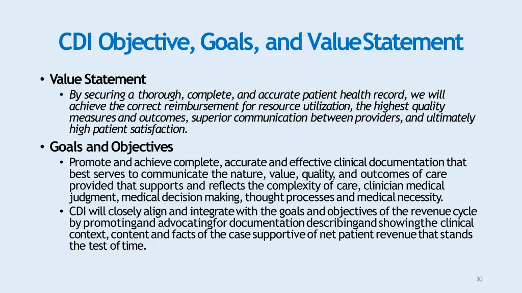 cdi objective goals and valuestatement