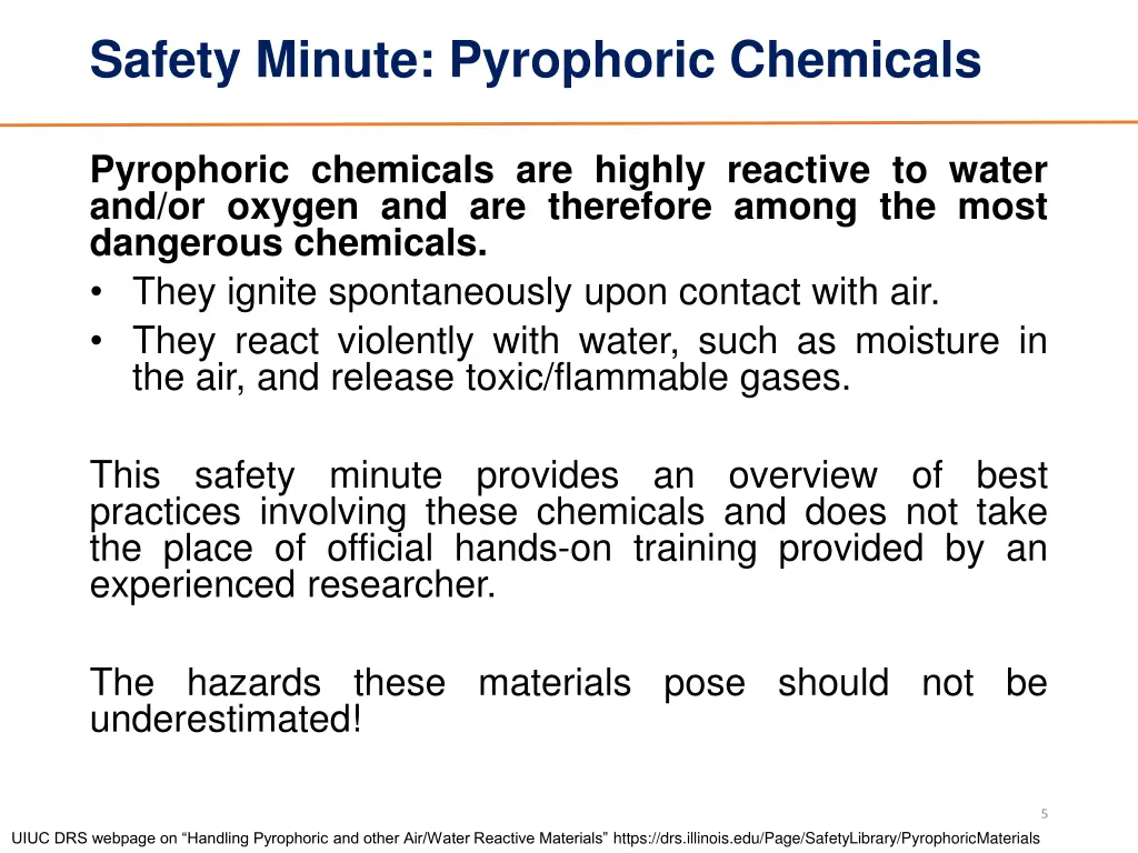 safety minute pyrophoric chemicals