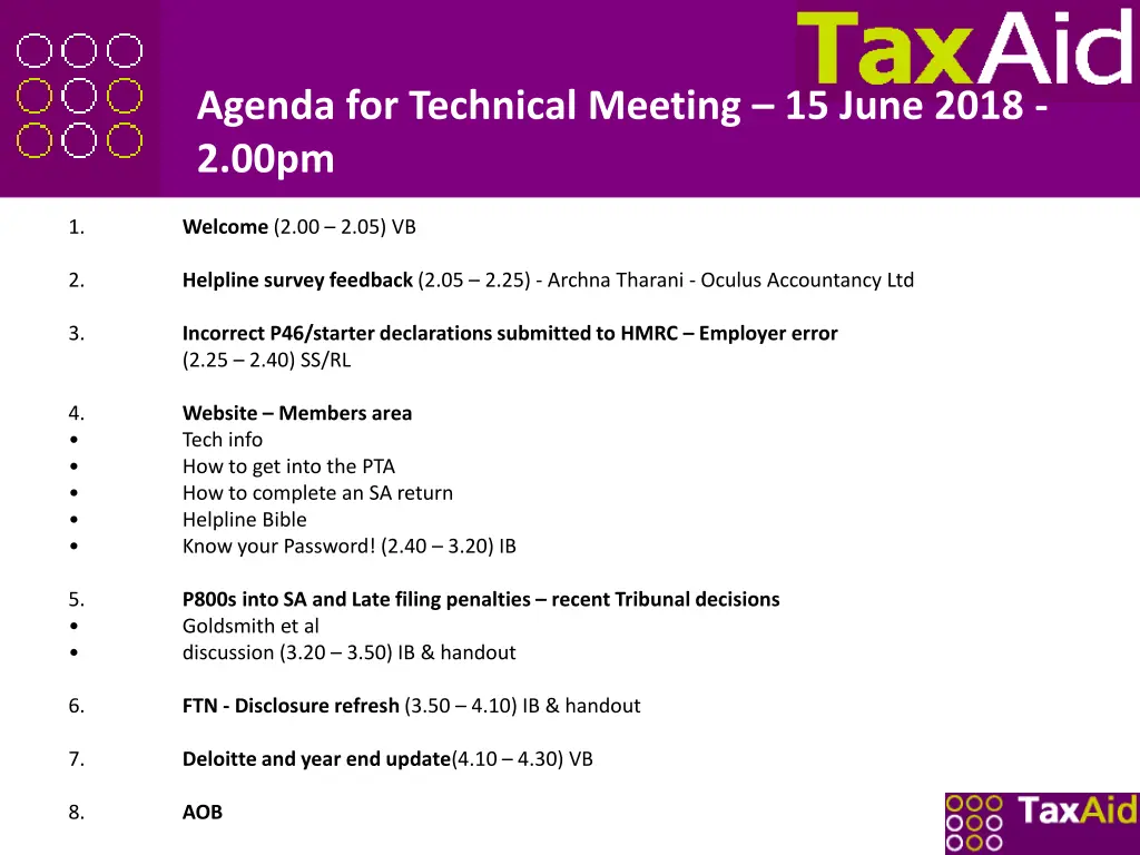 agenda for technical meeting 15 june 2018 2 00pm