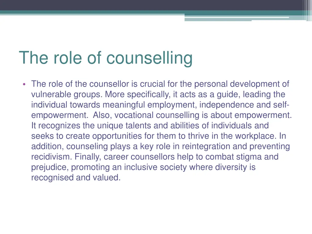 the role of counselling