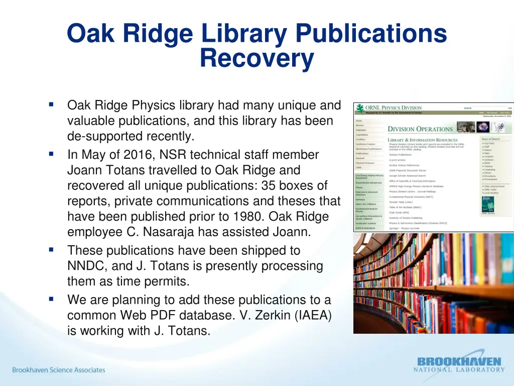 oak ridge library publications recovery