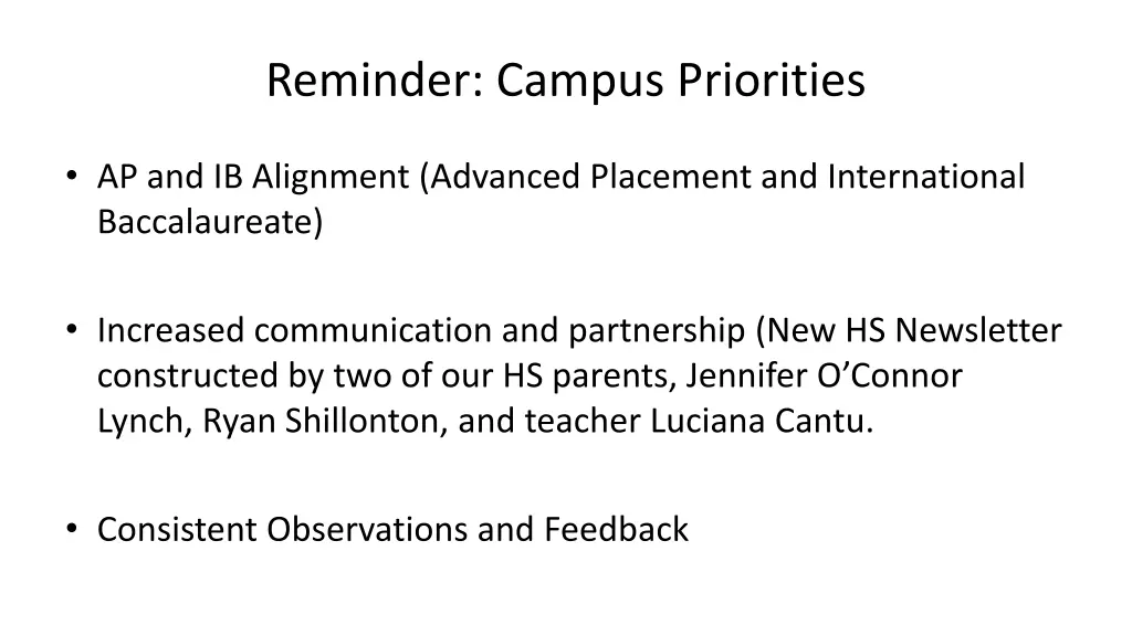 reminder campus priorities