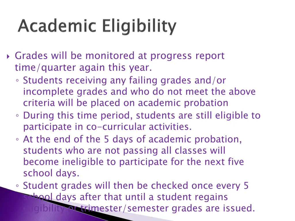 grades will be monitored at progress report time