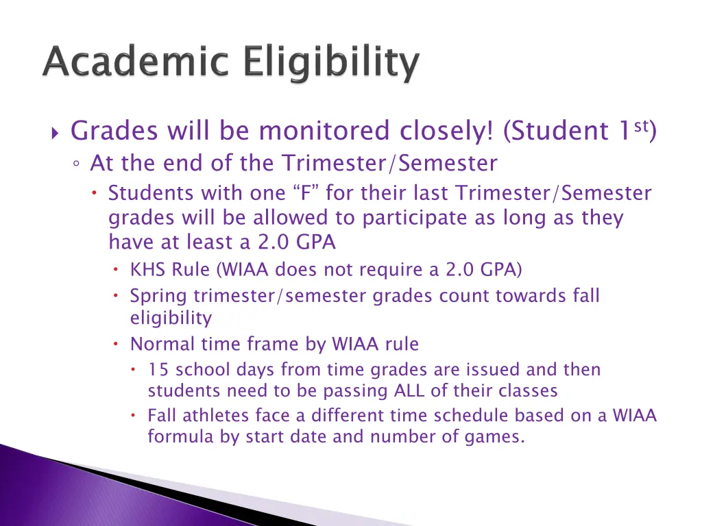 grades will be monitored closely student