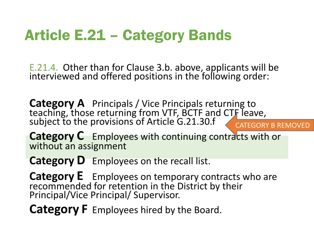 article e 21 category bands