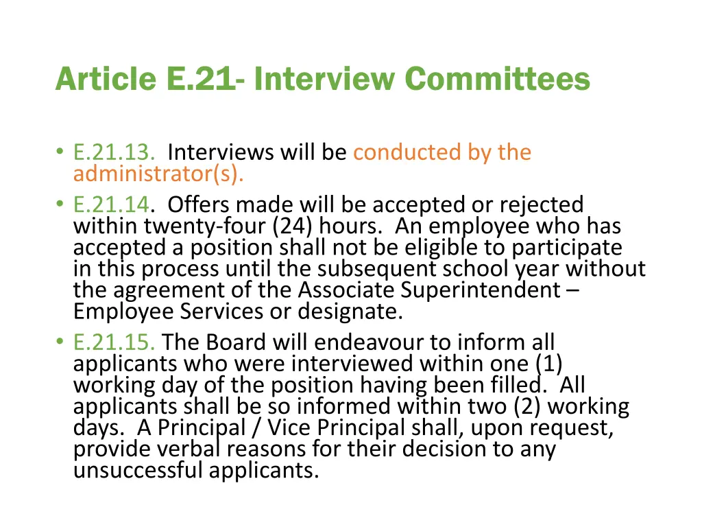 article e 21 interview committees
