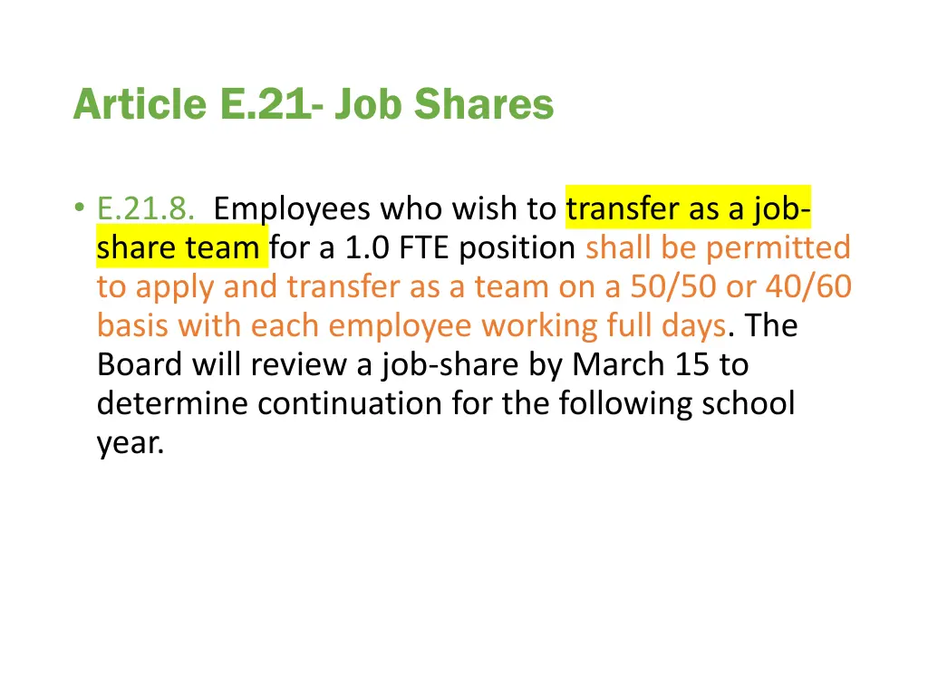 article e 21 job shares