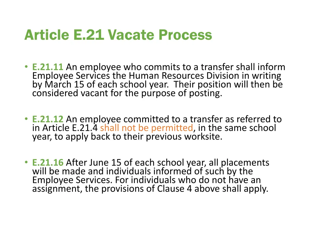 article e 21 vacate process