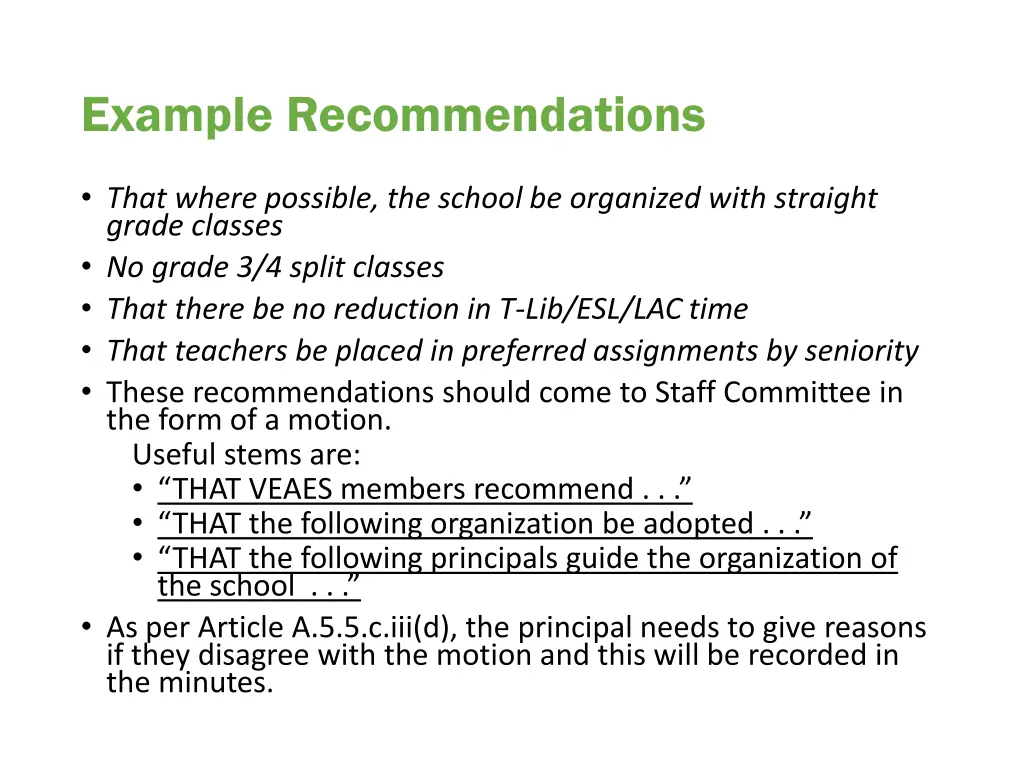 example recommendations