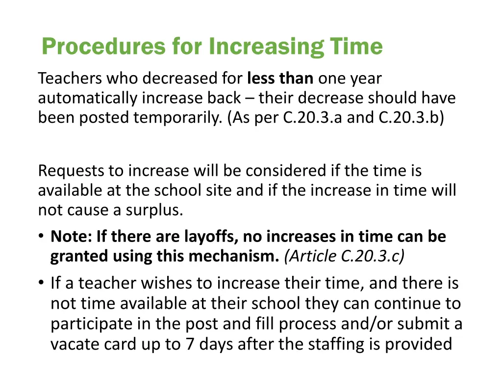 procedures for increasing time