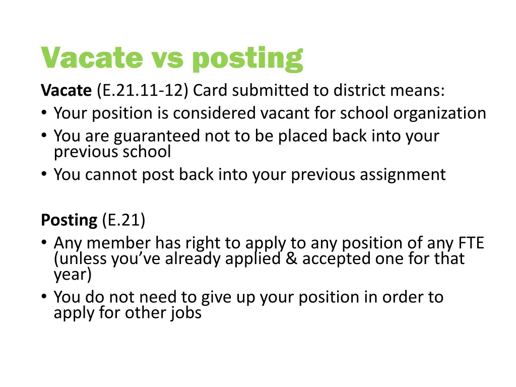 vacate vs posting vacate e 21 11 12 card
