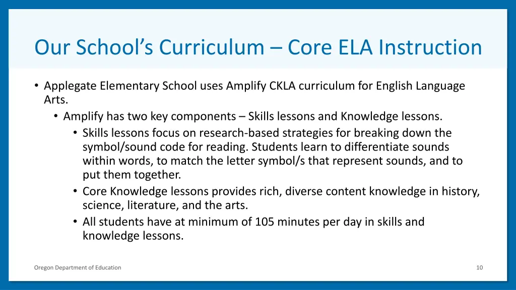 our school s curriculum core ela instruction