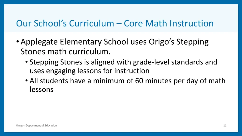 our school s curriculum core math instruction