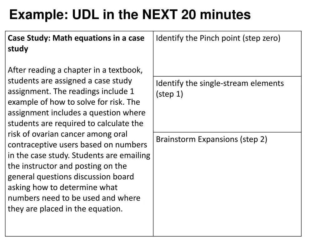 example udl in the next 20 minutes