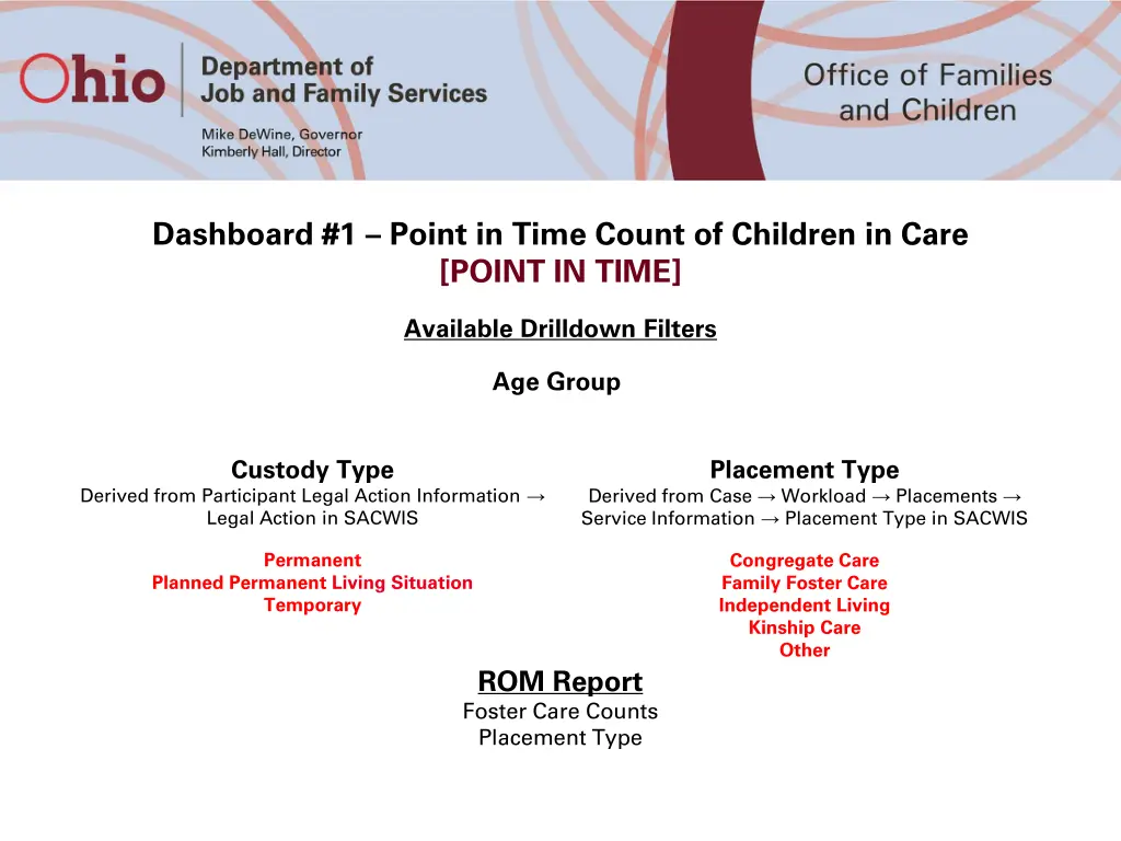 dashboard 1 point in time count of children
