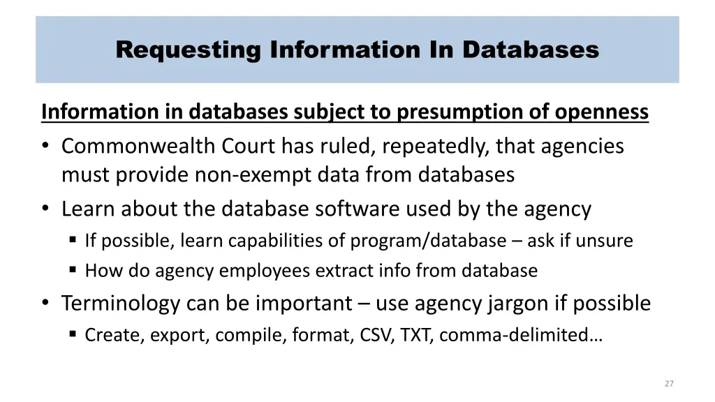 requesting information in databases