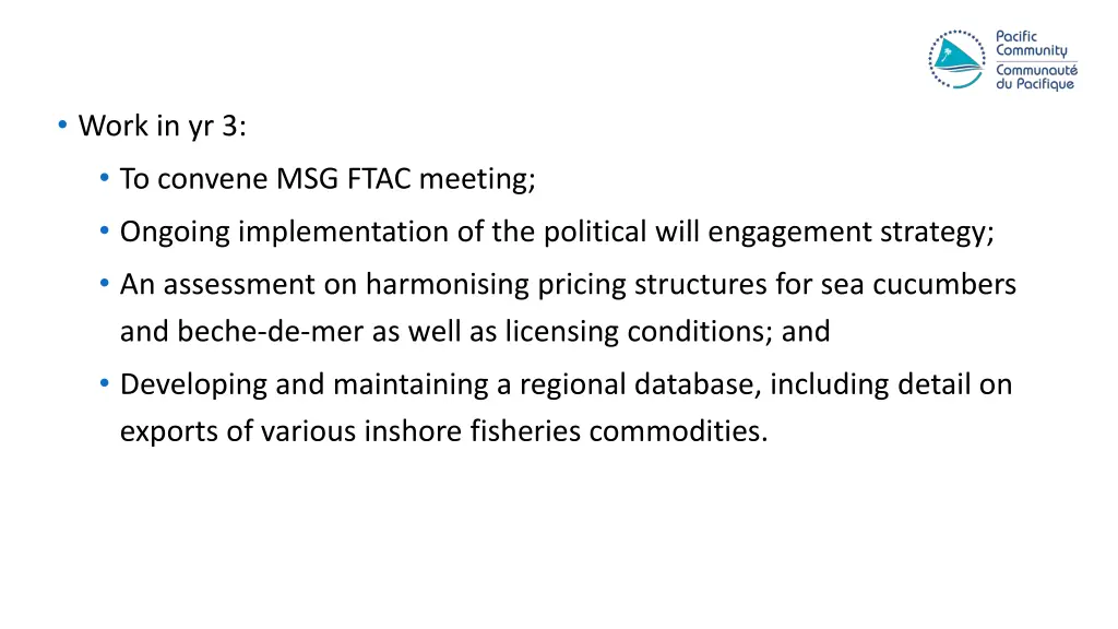 work in yr 3 to convene msg ftac meeting ongoing