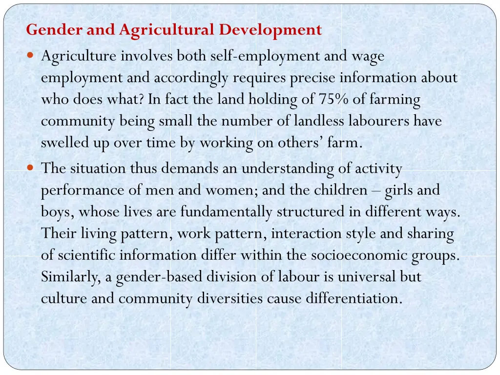 gender and agricultural development agriculture
