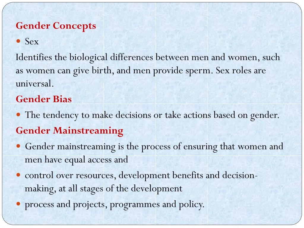 gender concepts sex identifies the biological