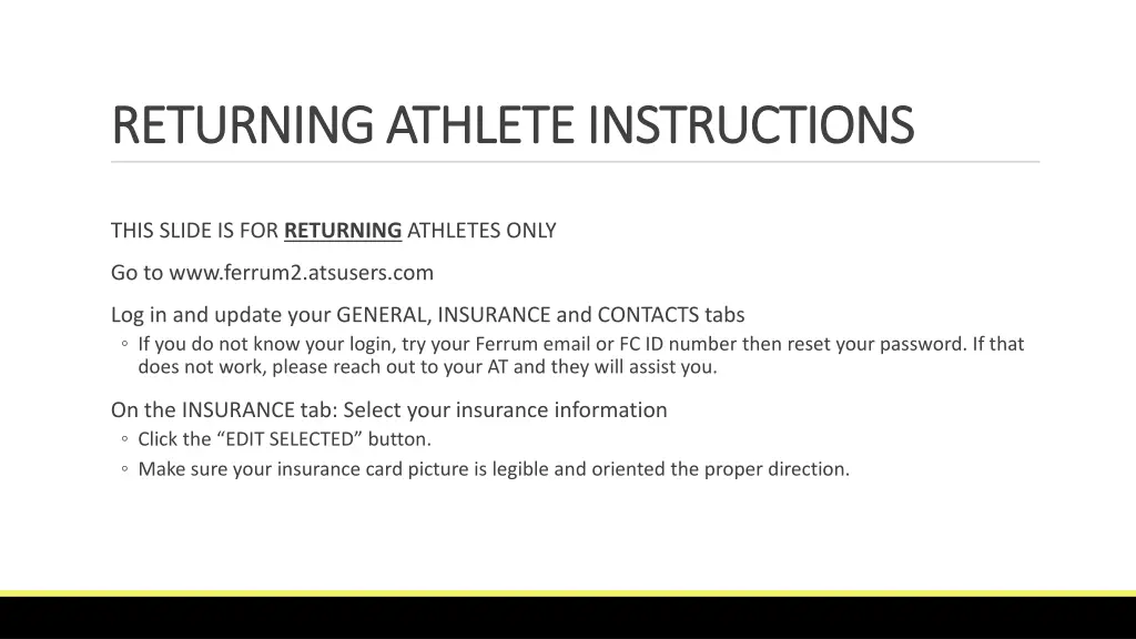 returning athlete instructions returning athlete