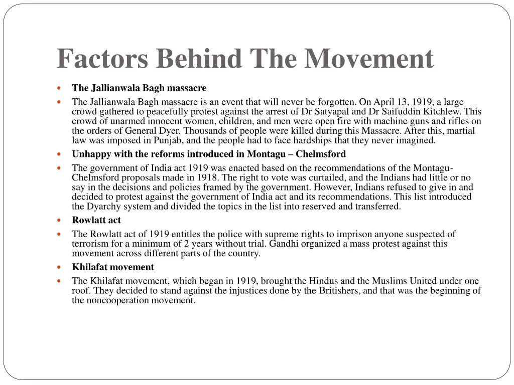 factors behind the movement