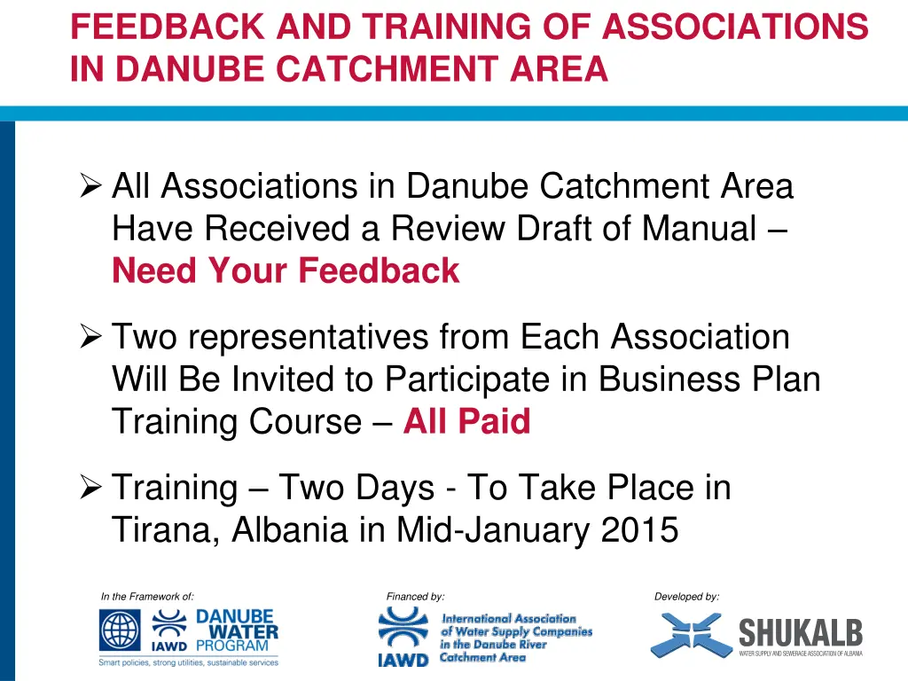 feedback and training of associations in danube