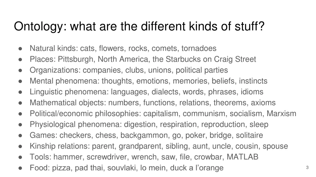 ontology what are the different kinds of stuff