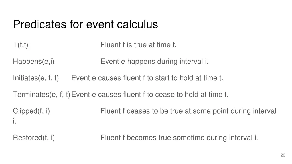 predicates for event calculus