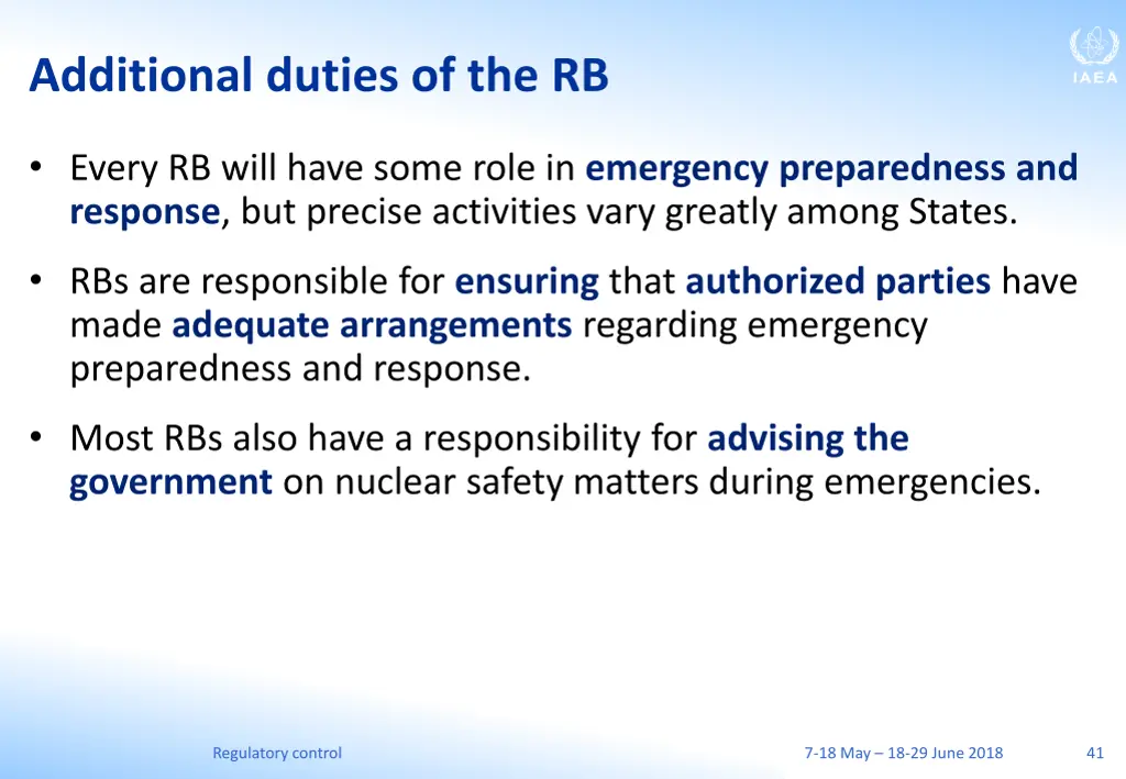 additional duties of the rb