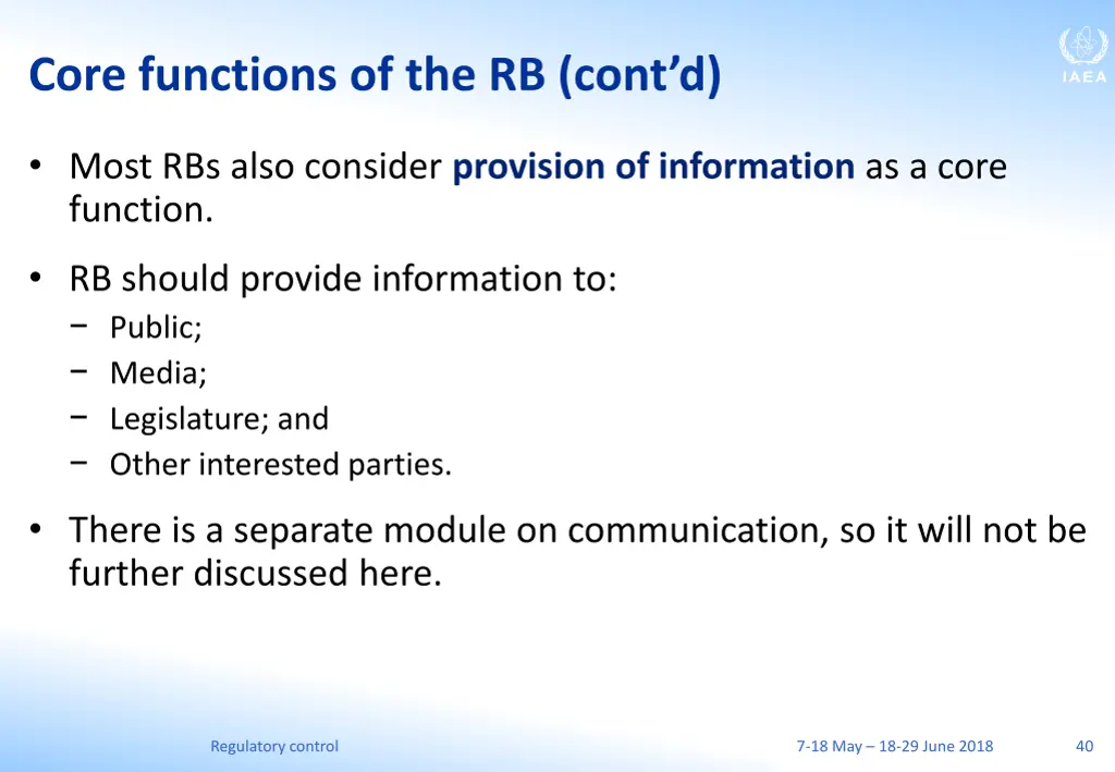 core functions of the rb cont d
