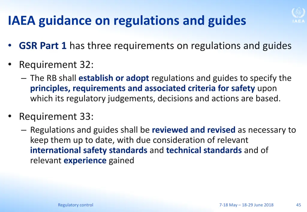 iaea guidance on regulations and guides