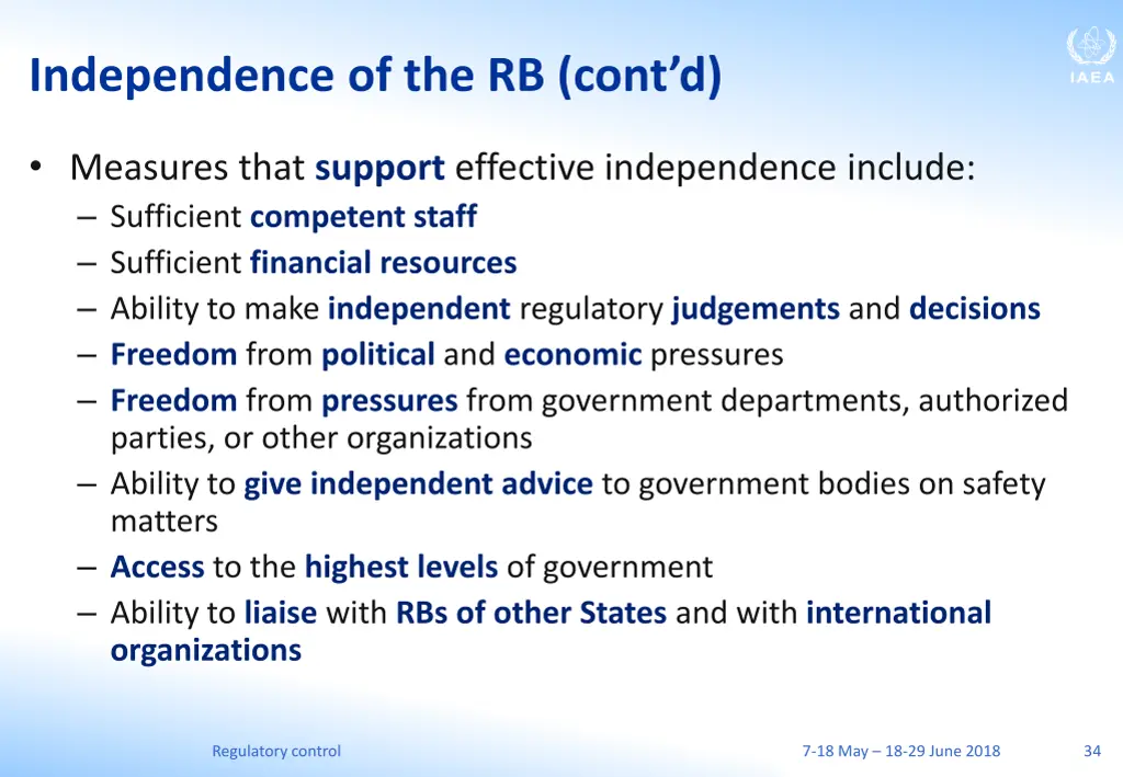 independence of the rb cont d