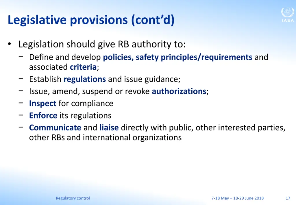 legislative provisions cont d