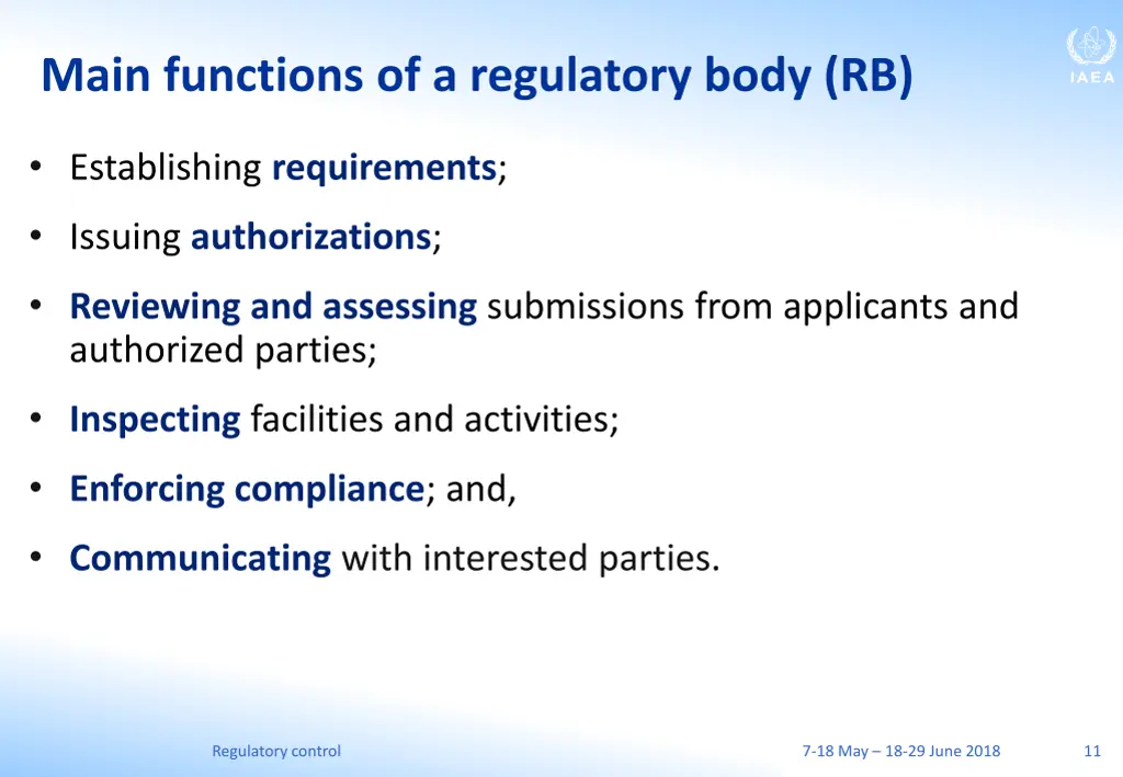 main functions of a regulatory body rb