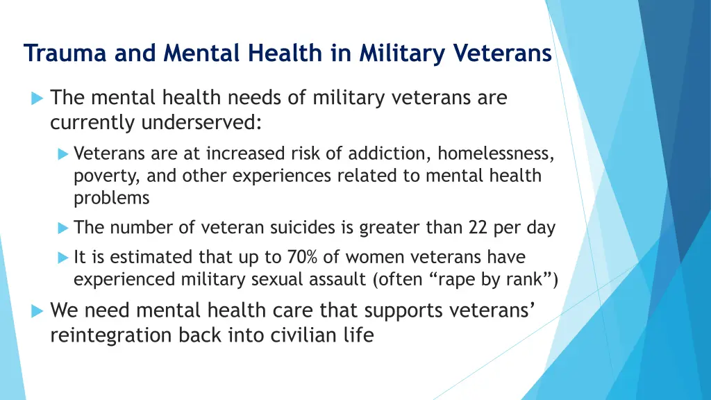 trauma and mental health in military veterans