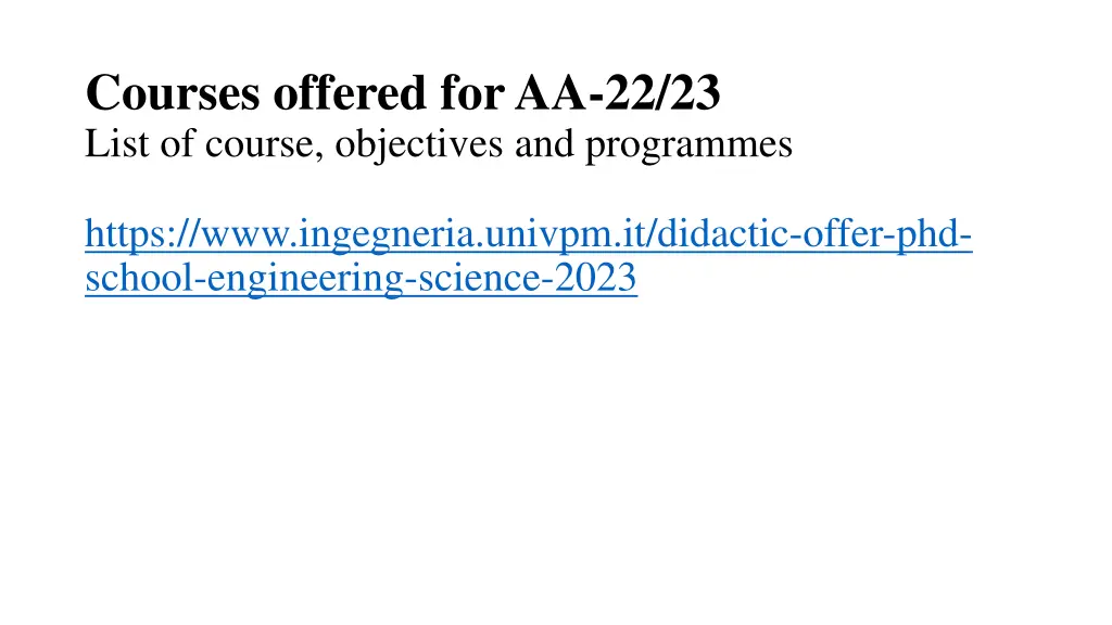 courses offered for aa 22 23 list of course