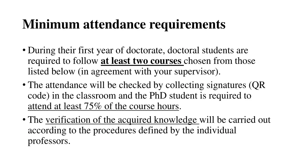 minimum attendance requirements