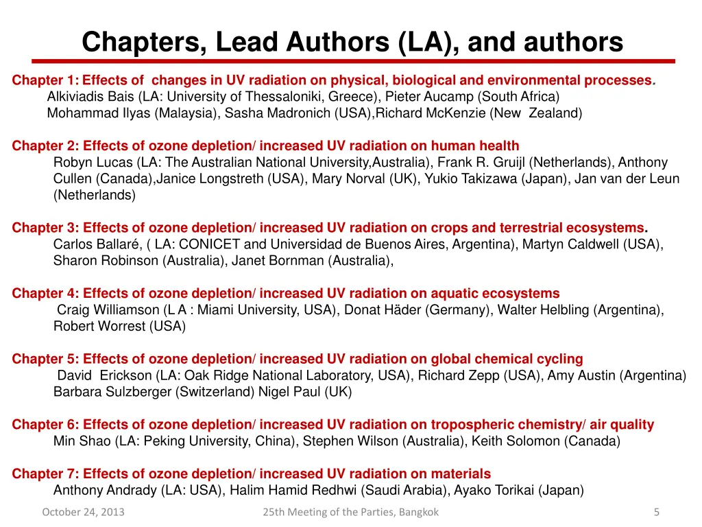 chapters lead authors la and authors