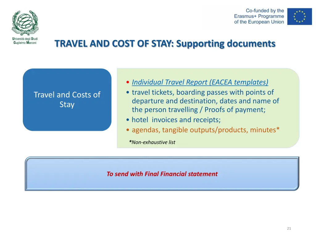travel and cost of stay supporting documents