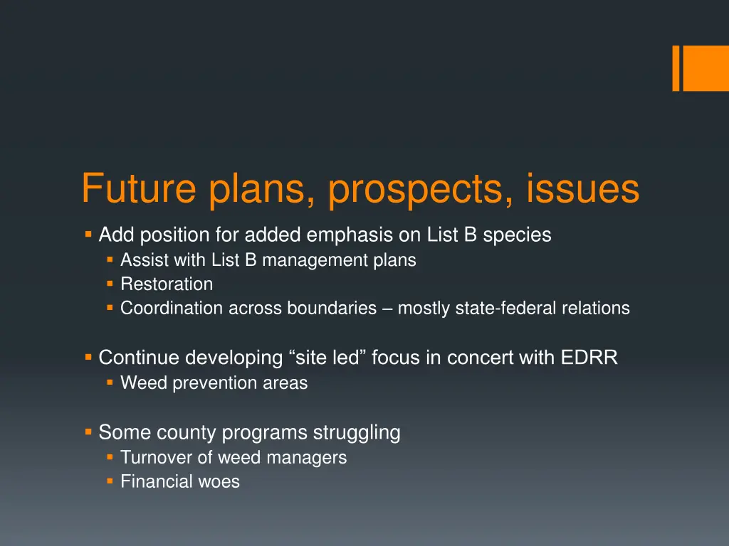 future plans prospects issues