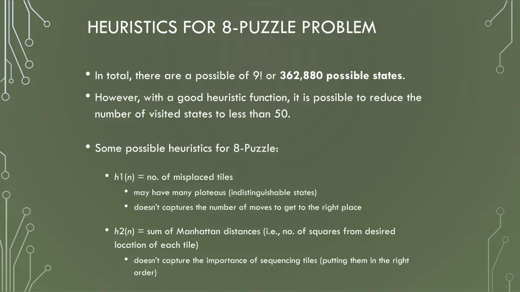 heuristics for 8 puzzle problem
