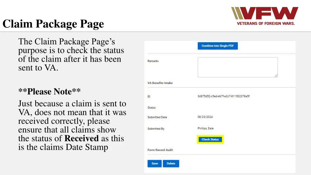 claim package page