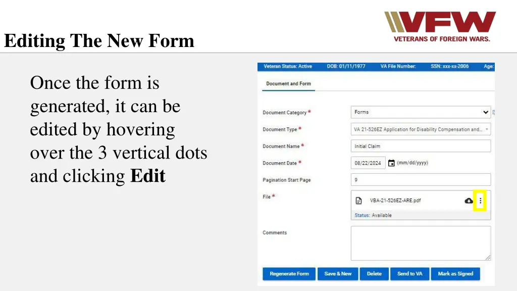 editing the new form