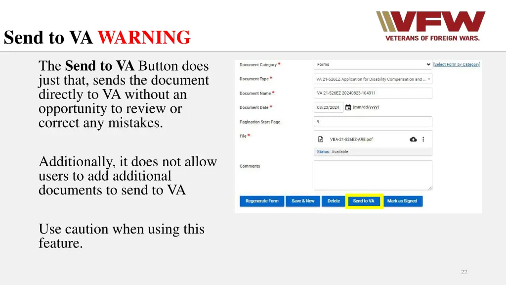 send to va warning
