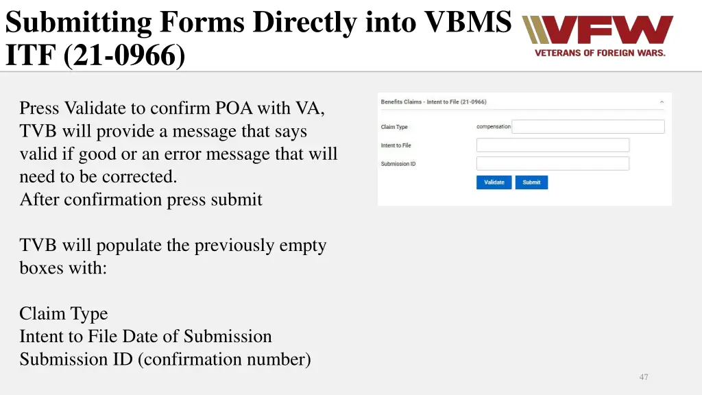 submitting forms directly into vbms itf 21 0966 1