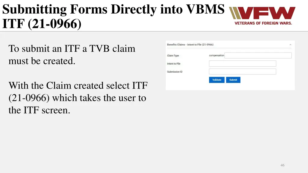 submitting forms directly into vbms itf 21 0966
