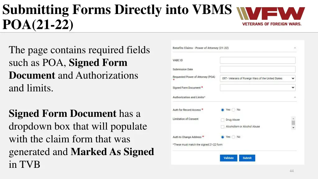 submitting forms directly into vbms poa 21 22 1