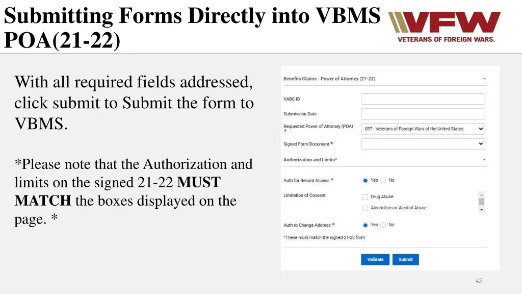 submitting forms directly into vbms poa 21 22 2