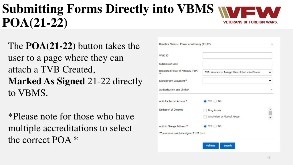 submitting forms directly into vbms poa 21 22